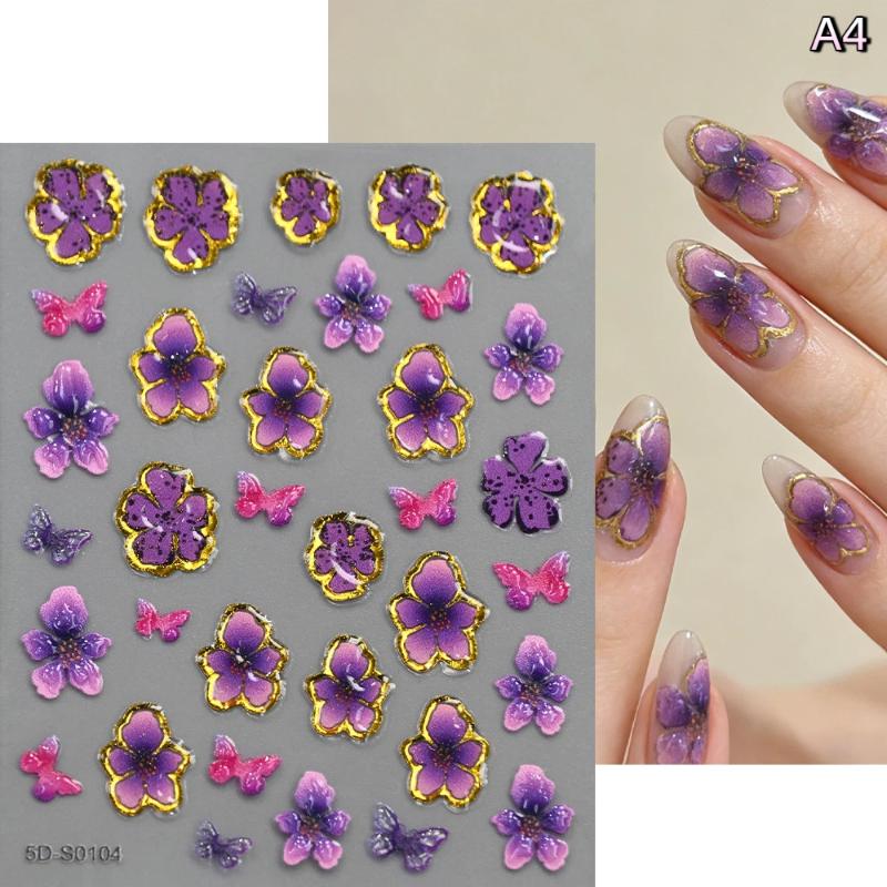 

Blossom Floral Nail Stickers Bronzing 5D Spring Summer Petal Nail Appliques Flowers Nail Charms Diy For Manicure Decoration A4