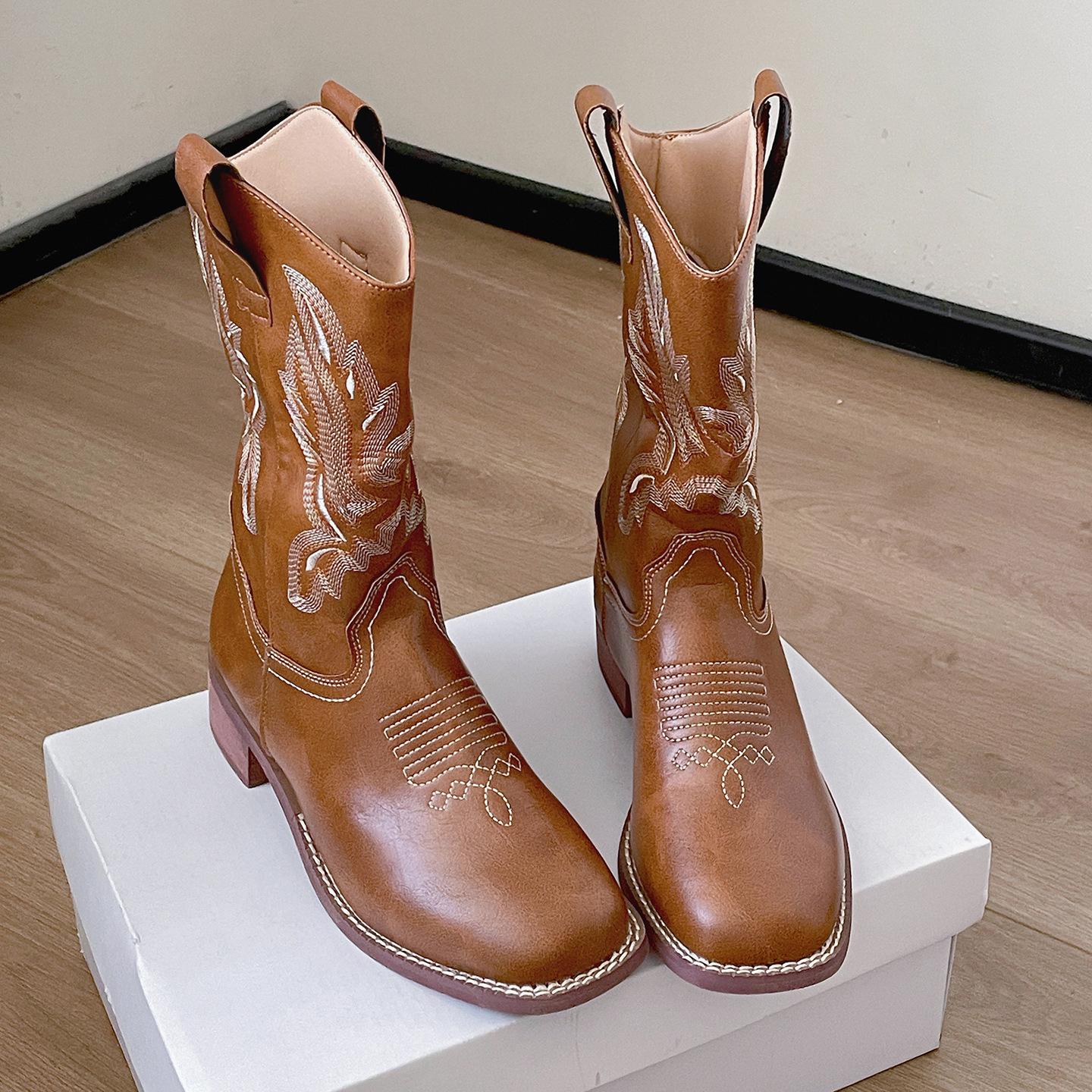 

Maillard женские ковбойские сапоги на толстом каблуке, рыцарские сапоги, новинка лета 2025, тонкие короткие сапоги на небольшой платформе 42 коричневый