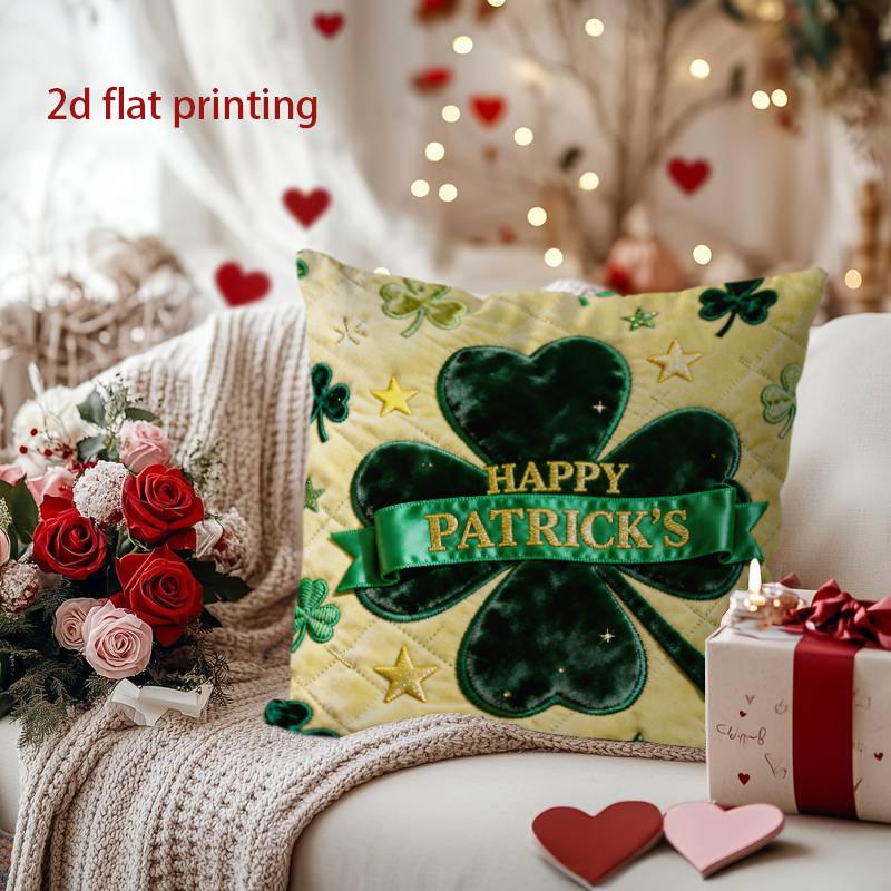 Happy Patrick's Day Shamrock-Printed Decorative Pillow Pattern Cushion Cover Suitable for Sofa Bedroom Car Pillow Cover