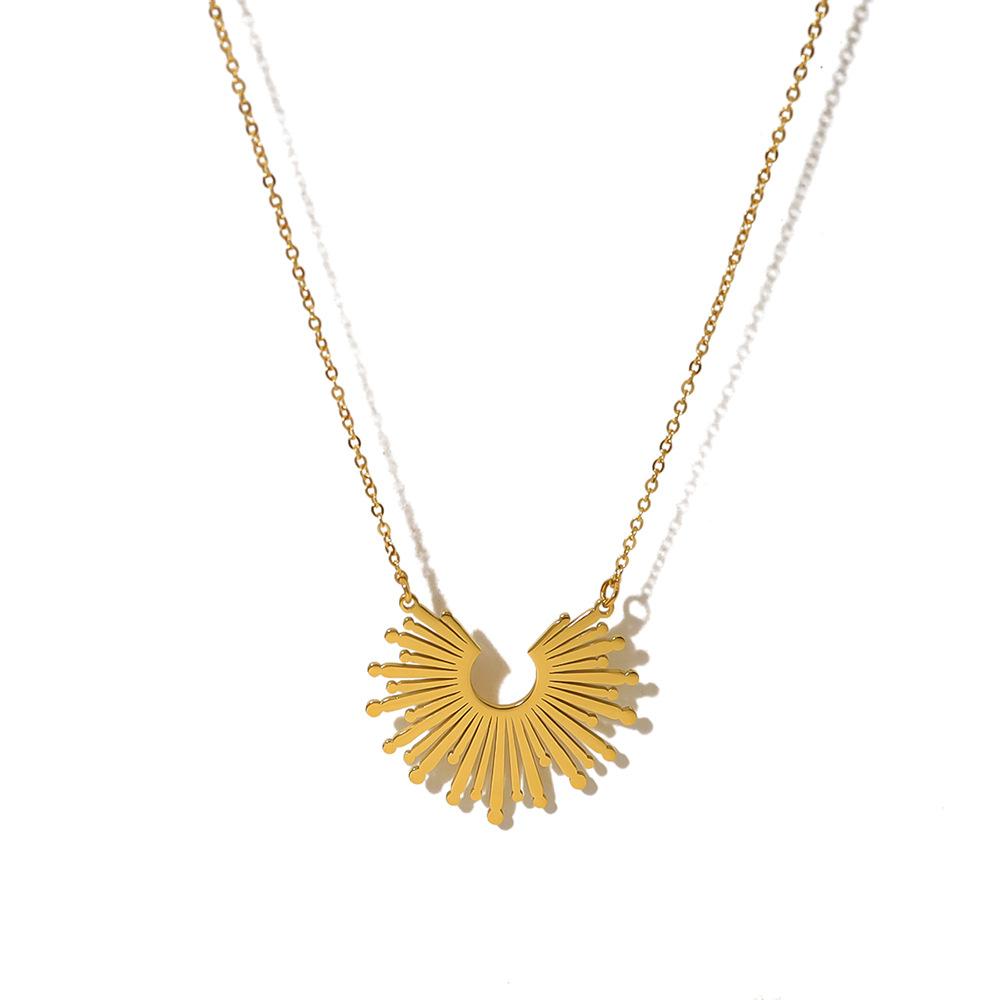 Wind Simple Sunflower Titanium Steel Women'S Choker Necklace Radial Pattern Stainless Steel Necklace