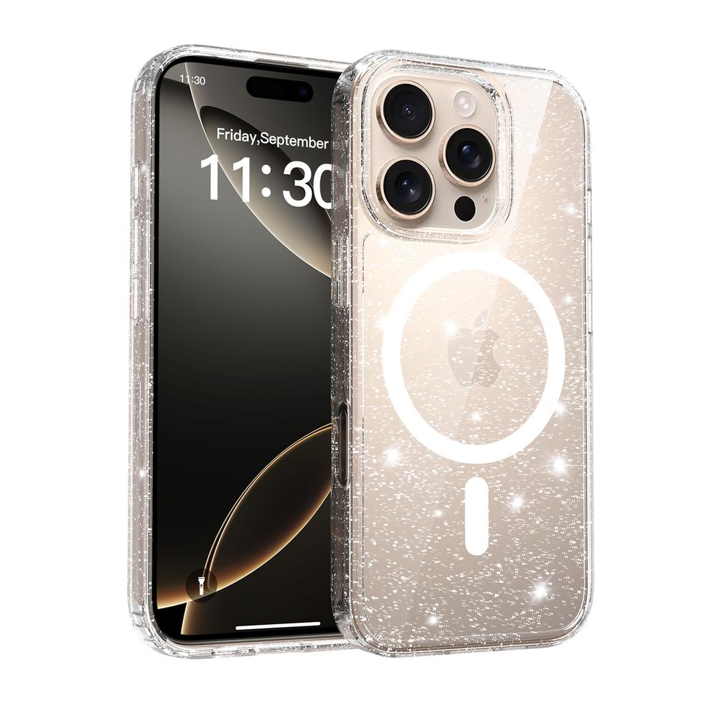 Magnetic Case with Magnet for Magsafe Mag Safe Iphone 17 Air 16 E 15 Plus 14 13 Pro Max 12 11 13Pro 16E 14Pro 16Pro Glitter Clear Cover