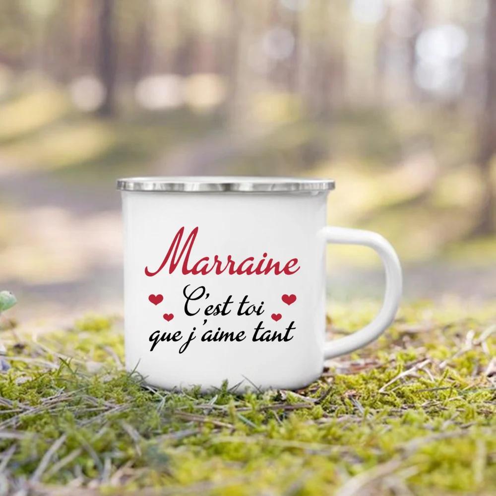 Marraine Request Cups Would You Be My Godmother French Print Enamel Mugs Drink Milk Coffee Cup Camping Mug Best Gift Fo Marraine