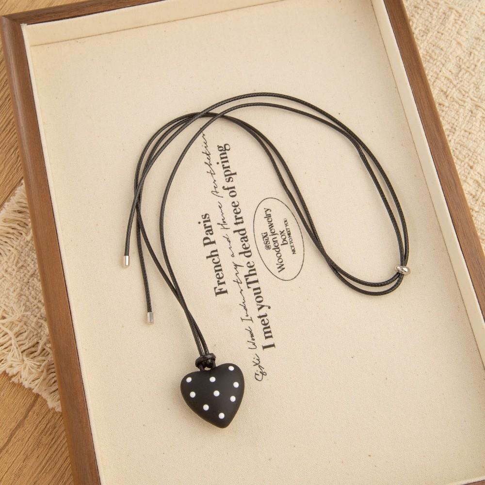 Polka Dot Charm Long Sweater Chain Heart Pendant Sweater Necklace Heart Pendant Necklace  For Women