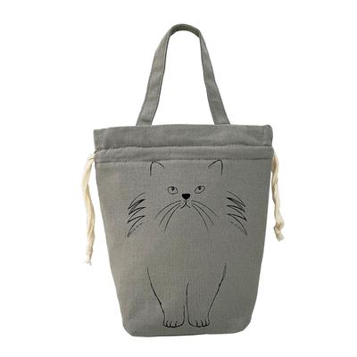 6424 Borsa tote Kinchaku piccola semplice con motivo a gatto, PT Thermokeeper [Rootote] Nekokin-A (02 Grigio)