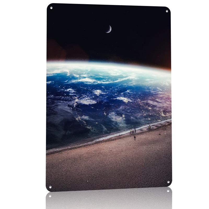 Space Beach Walk At Night Metal Poster Customized Wall Art Retro Vintage Metal Signs for Man Cave Custom Plate Decoration Gaming