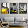 Pittura su Tela, Edificio Storico Giallo Retrò Auto, Stile Vintage, Quadro Pittura Decorazione Ufficio Casa, Regalo per Festival