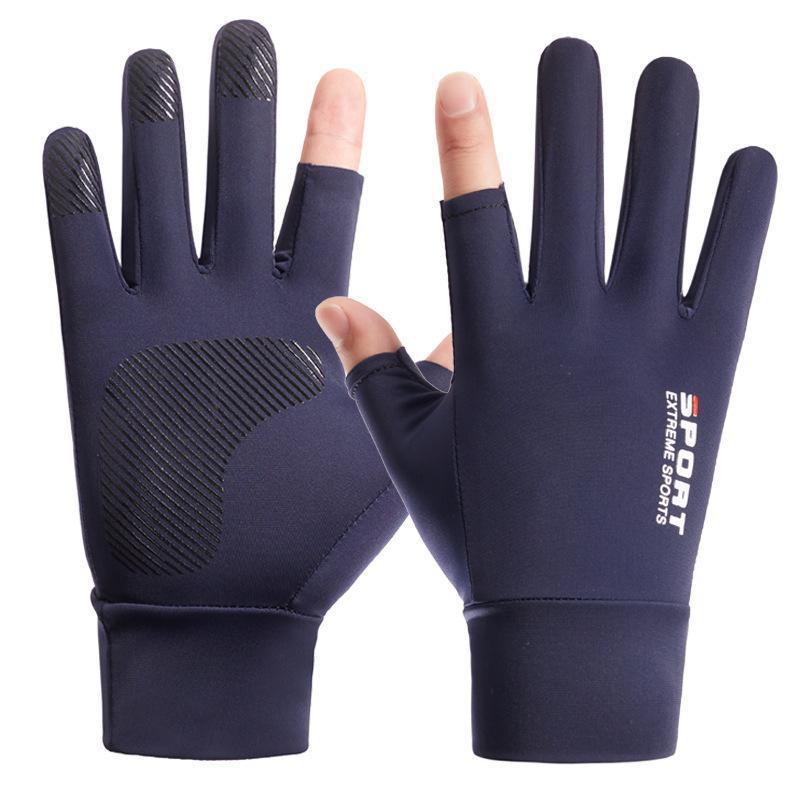 Ice silk gloves men's summer leakage two fingers takeaway riding driving outdoor sunscreen thin gloves Xinji