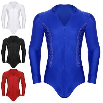 Ανδρικό πουκάμισο με λαιμόκοψη με λαιμόκοψη με λαιμόκοψη και ντεκόρ για καλλιτεχνικό πατινάζ Latin Tango Ballroom Rhythmic Gymnastics Unitard