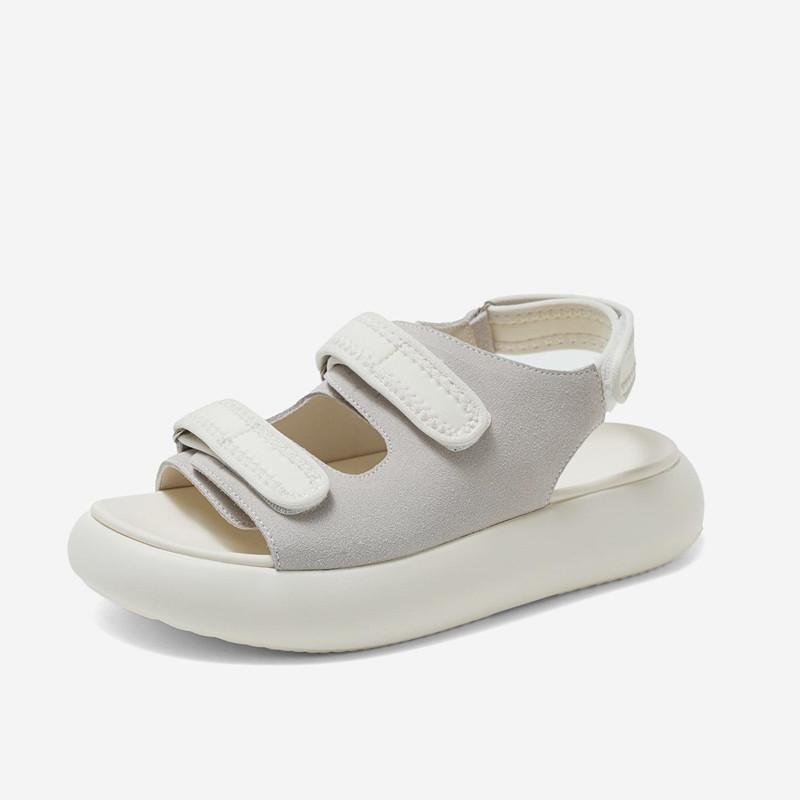 

European station sports sandals women s 2025 new retro Velcro platform open-toed vacation beach roman sandals 35 бежевый