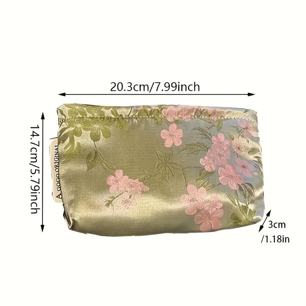 Chinese- Satin Makeup Bag, Skin Care Product Storage Bag, ID Bag, Toiletries Bag, Hand-held Makeup Bag, 1 PC