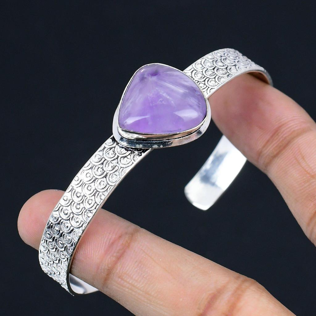925 Silver Pear Star Amethyst Stone Trendy Unique Birthday Handcrafted Bangle