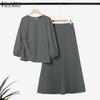 ZANZEA Women 3/4 Sleeve Blouse and Long Skirts Muslim Casual Two Piece Sets