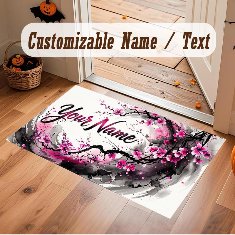 Floral Garden Theme Soft Crystal Velvet Rug Custom Name & Text Print Non Slip Floor Rug for Bedroom Living Room