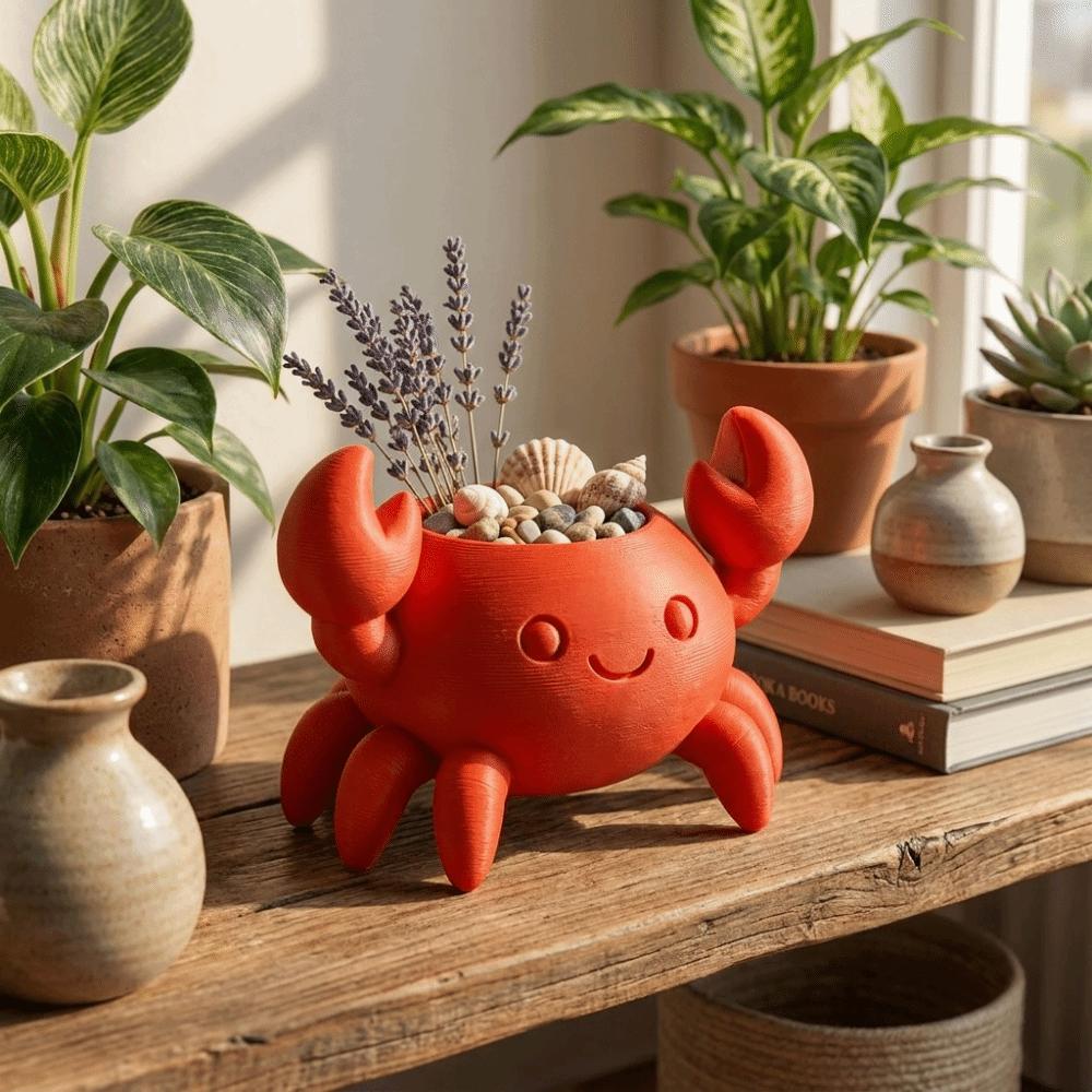 Handmade Crab Pen Holder Plastic Makeup Brush Holder Funny Flower Planter Home Office