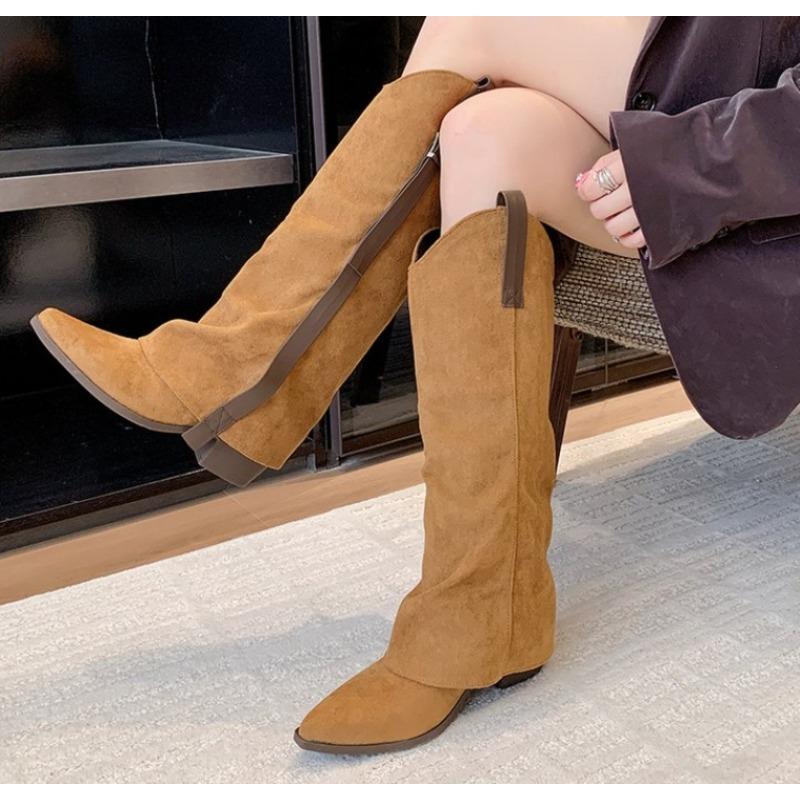 

Мода Новый Стиль Мода Зимний Уличный Стиль Остроносые Сапоги до Колена Женские Туфли на Низком Каблуке Женские Длинные Ботильоны Zapatos De Mujer 40 коричневый