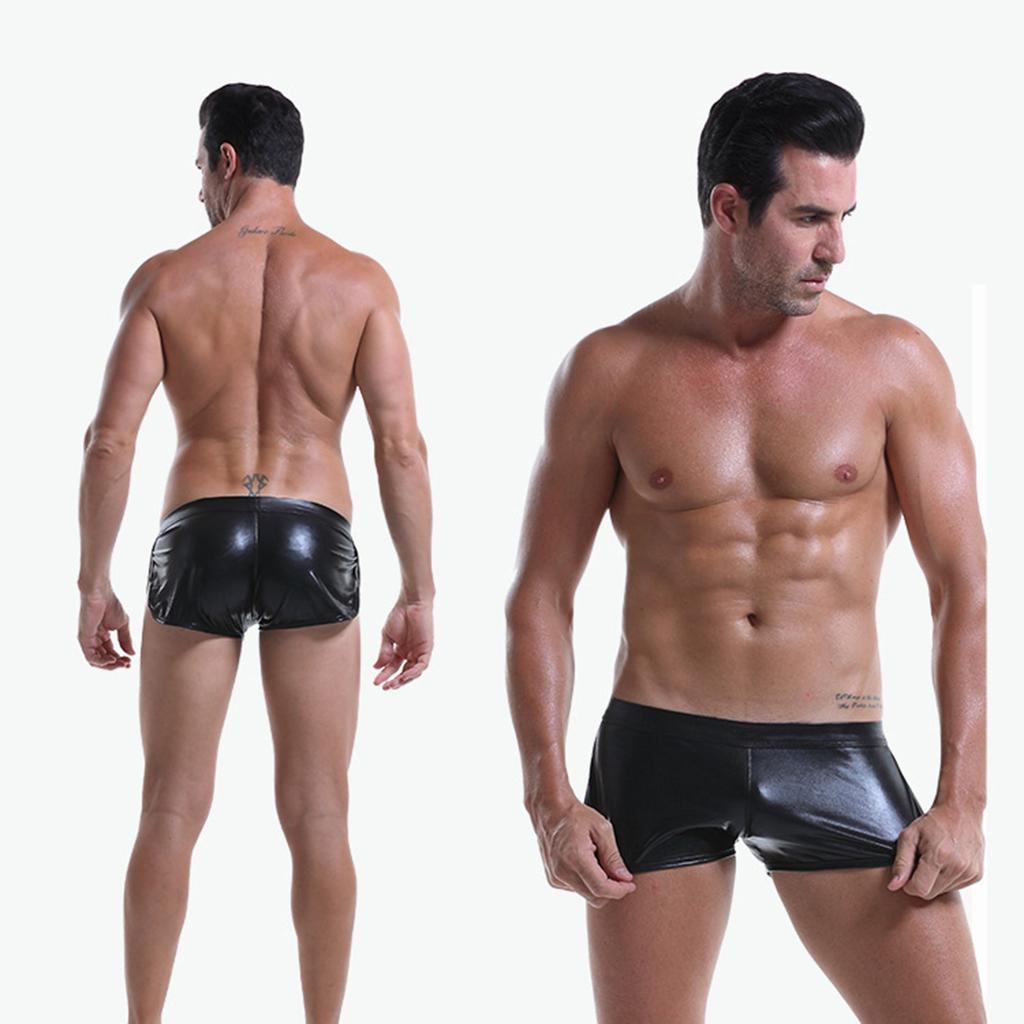 Men's Underwear, Low-waisted Faux Leatherunderwear, Sexy Concave-convex Pockets, Boxer Shorts, And Four-corner Shorts