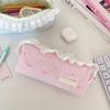 Lace Trim Pencil Case with Top Closure, Embroidered Heart Design for School Supplies, Desk Storage and Journaling
