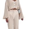 Women's Casual Knit Set: Solid Cardigan & High Waist Joggers Two-Piece Sweater