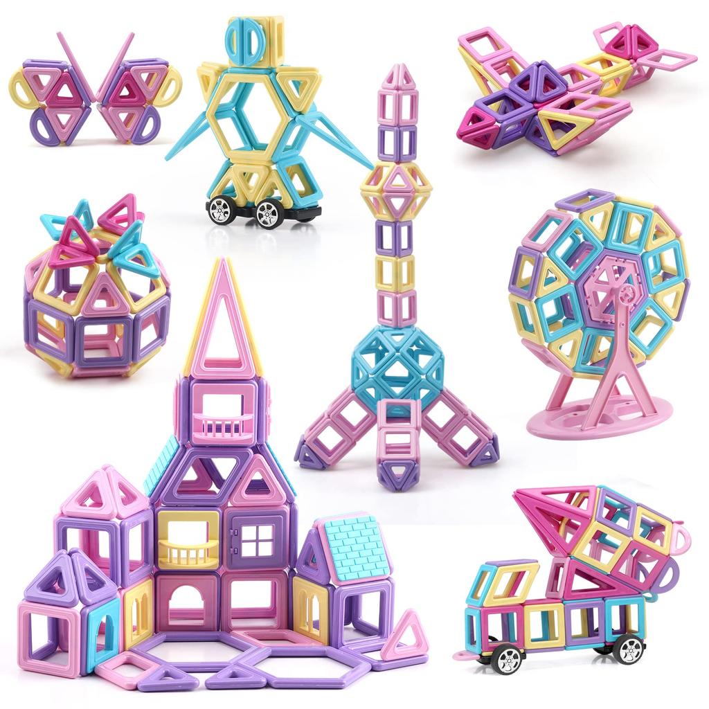POSO Magnetic Building Blocks, Magnetic Toys for Girls, Educational Toys, Macaron Colors, 3D Puzzles, Building Blocks for Kids, Educational Toys for