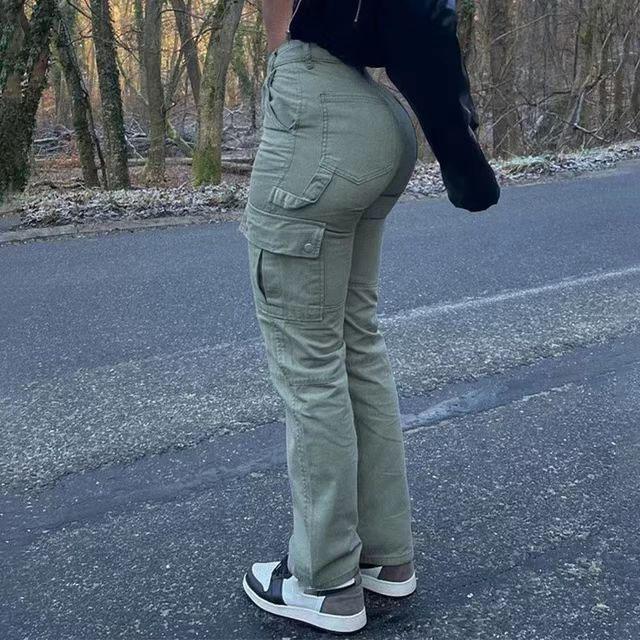 

Джинсы с высокой талией и карманами Брюки-карго Женские эстетические джинсовые брюки Уличная одежда XS