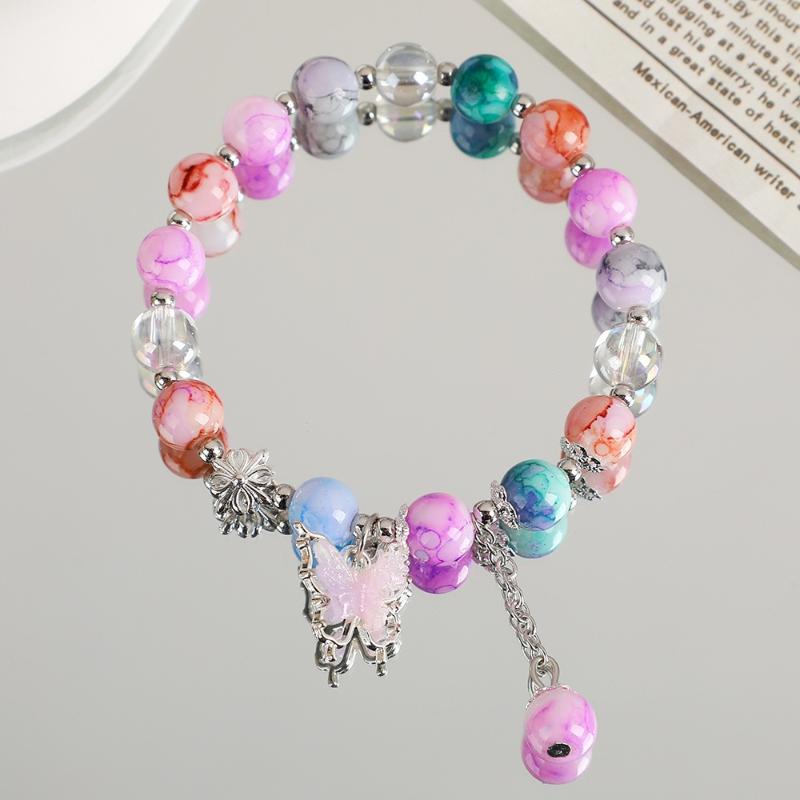 Bracciale Coreano alla Moda con Perline Sole Luna Farfalla e Nappa, Stile Colorato Inchiostro, Gioiello Dolce Versatile per Matrimonio e Compleanno