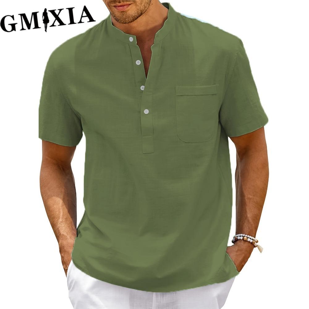 GMXIA Men's fashion casual solid color print Tops & T-shirts Shirt