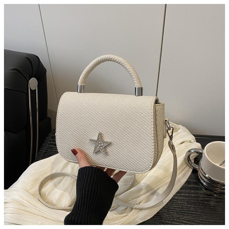 Fresh lady 2025 summer new star bright diamond chain texture simple portable shoulder crossbody small square bag