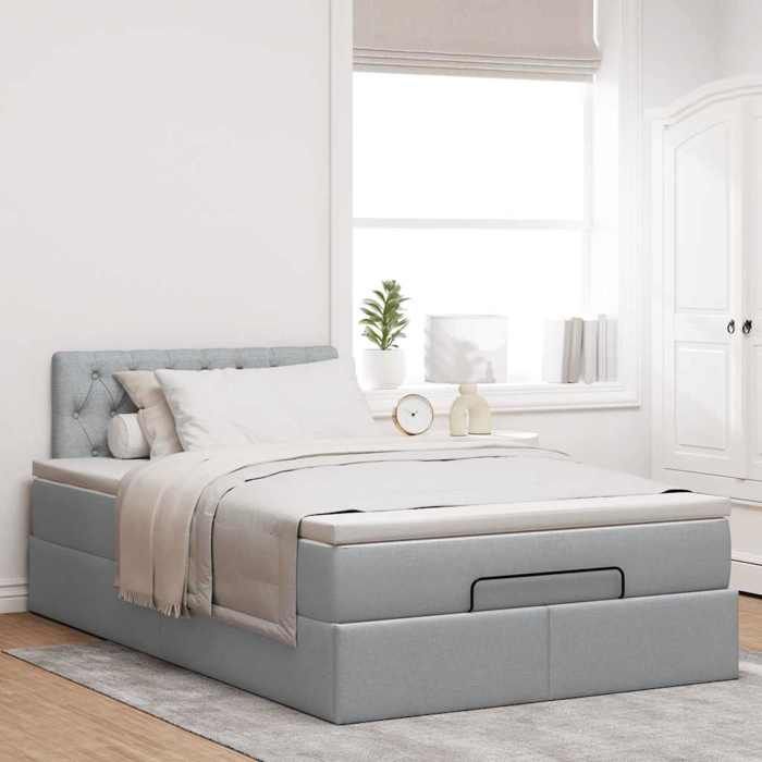 VidaXL Ottoman Bed with Mattress Light Grey 120x200 Cm Fabric 3311532