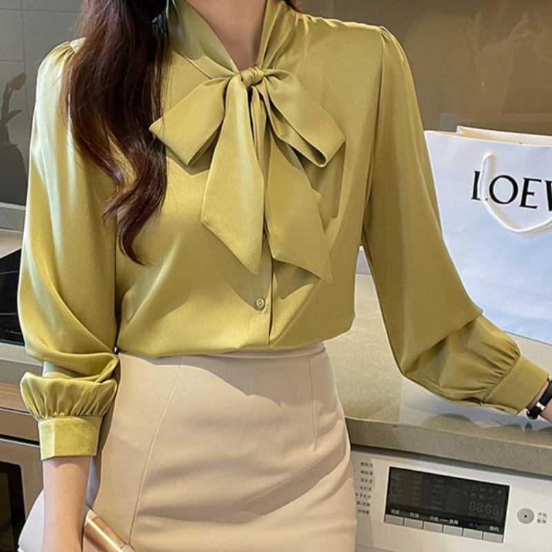 Spring and Summer New Ladies Long Sleeve Chiffon Ribbon Gentle Shirt