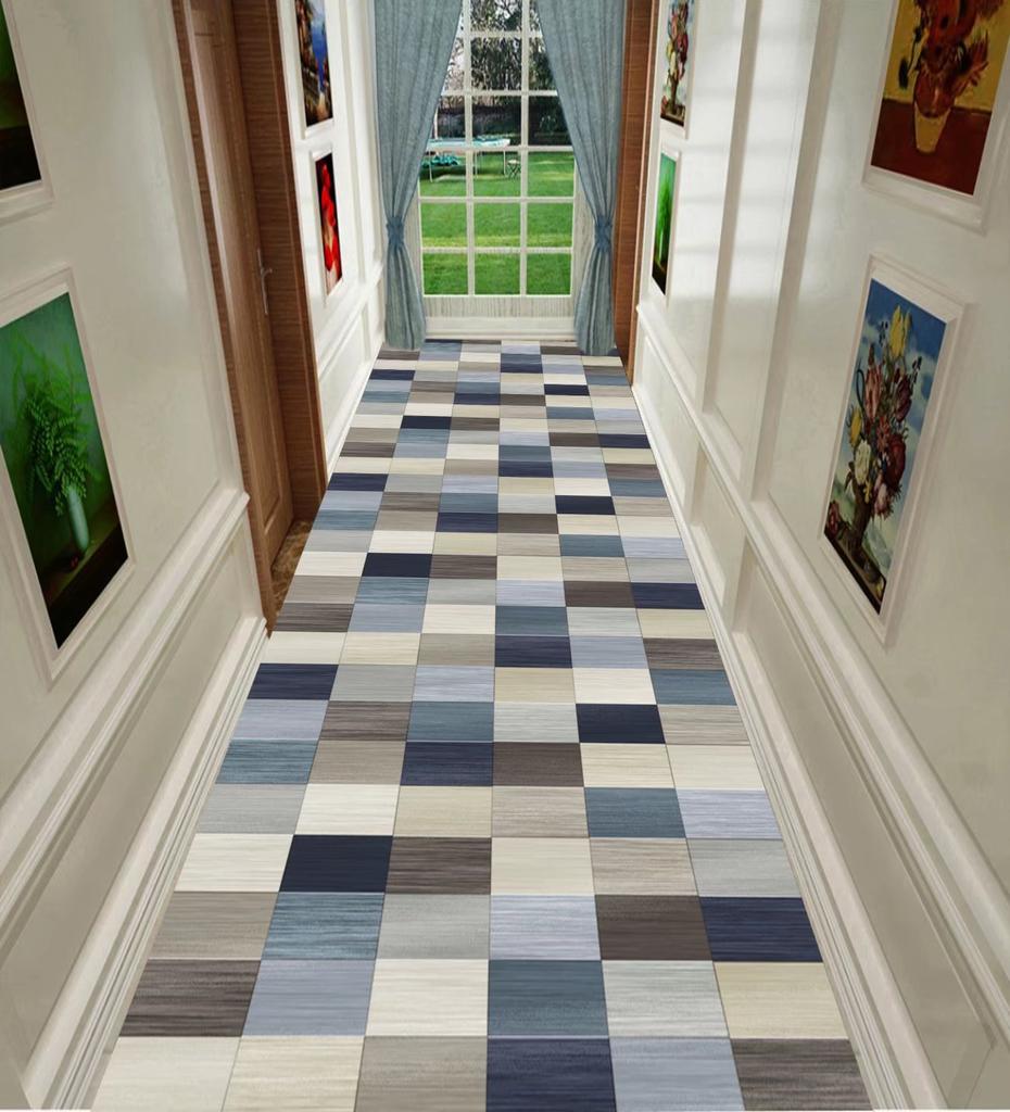 Nordischer geometrischer langer Flurteppich, leichter Luxus, Läuferteppich für Zuhause und Hotel, kann individuell angepasst werden, Treppenmatte für die Villa, rutschfester Flurteppich