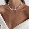 Temperament Imitation Pearl Fringed Beaded Collarbone Necklace, Hip-Hop Style Diamond-Encrusted Cross Collar For Women