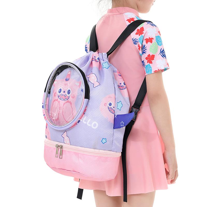 Kids' Waterproof Cartoon Backpack: Double-Layer, Wet & Dry Separation, Ideal for Swimming and School.