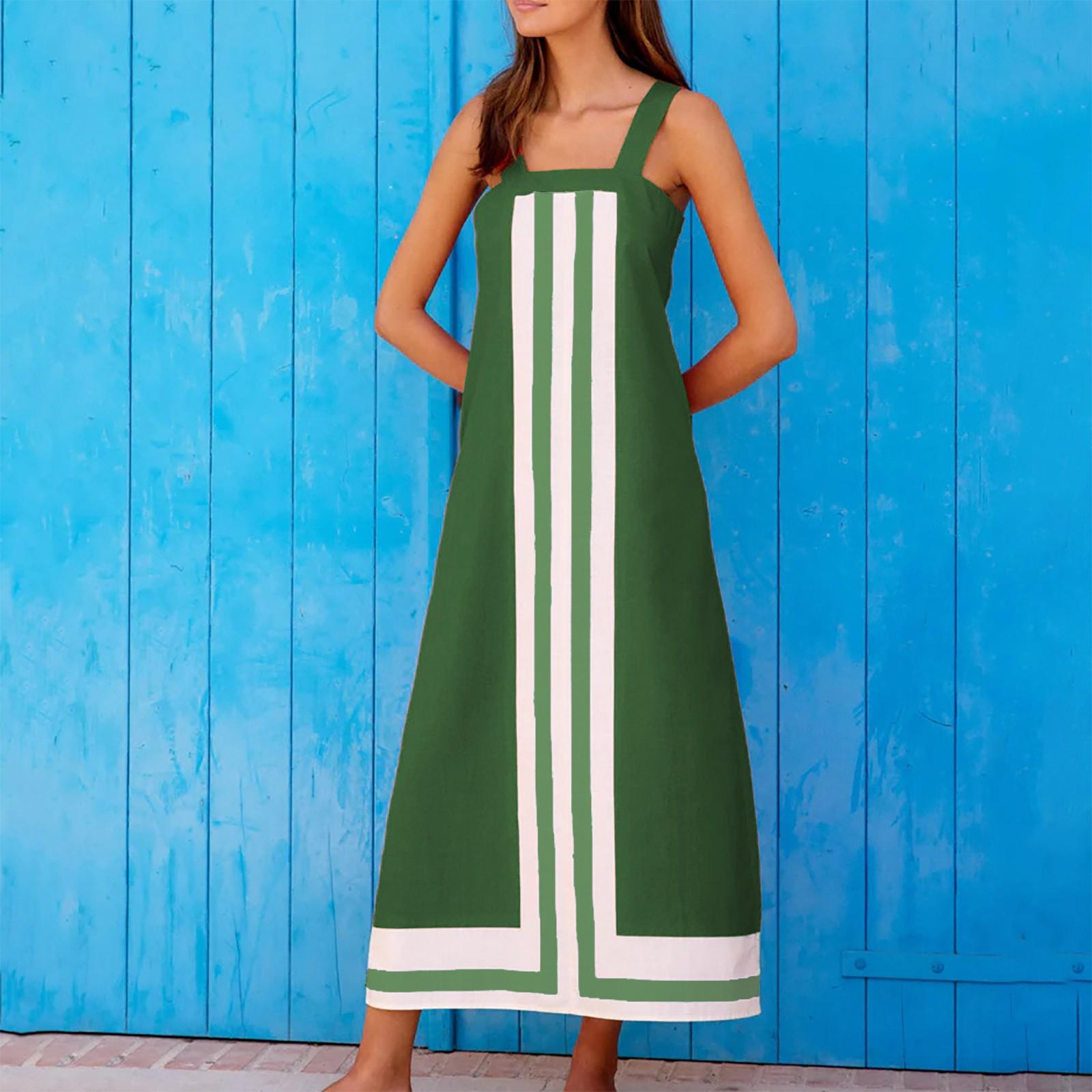 

Женские модные платья без рукавов с цветными блоками и бретельками M зелёный