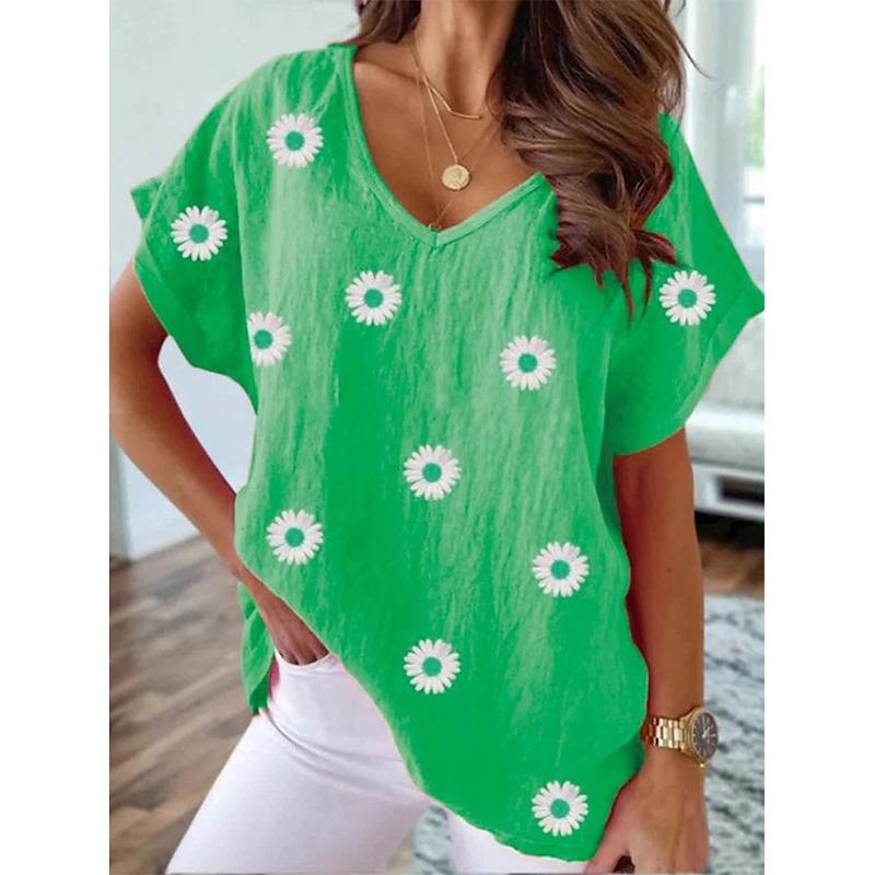 Summer Floral Flower T-shirt 3D Print Women Y2k Tops Streetwear T Shirts Harajuku Oversized Elegant V-Neck Tees Woman Clothing