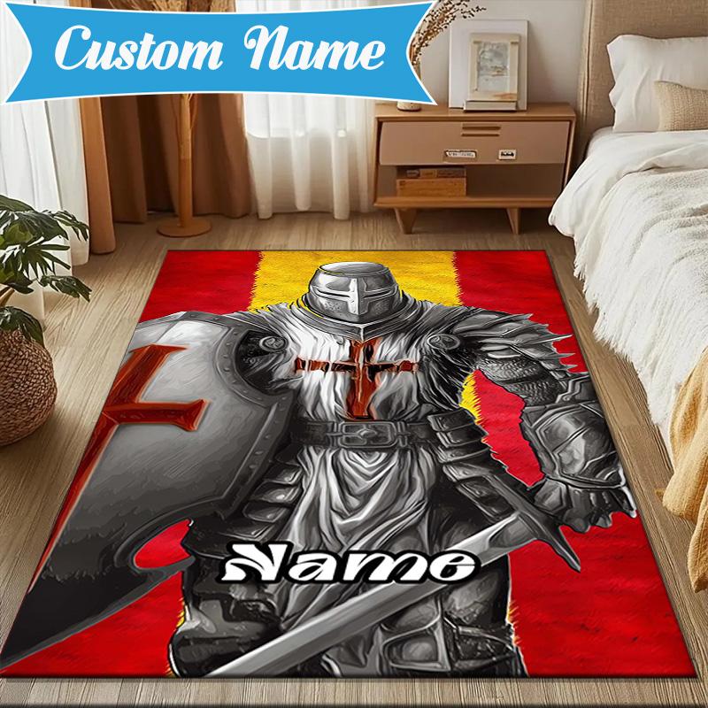Custom Name Knightly Crest Shield Sword Rug Game Carpet, Floor Mat for Bedroom Living Room Entryway Rug, Home Decor Idea Gift for Christmas birthday