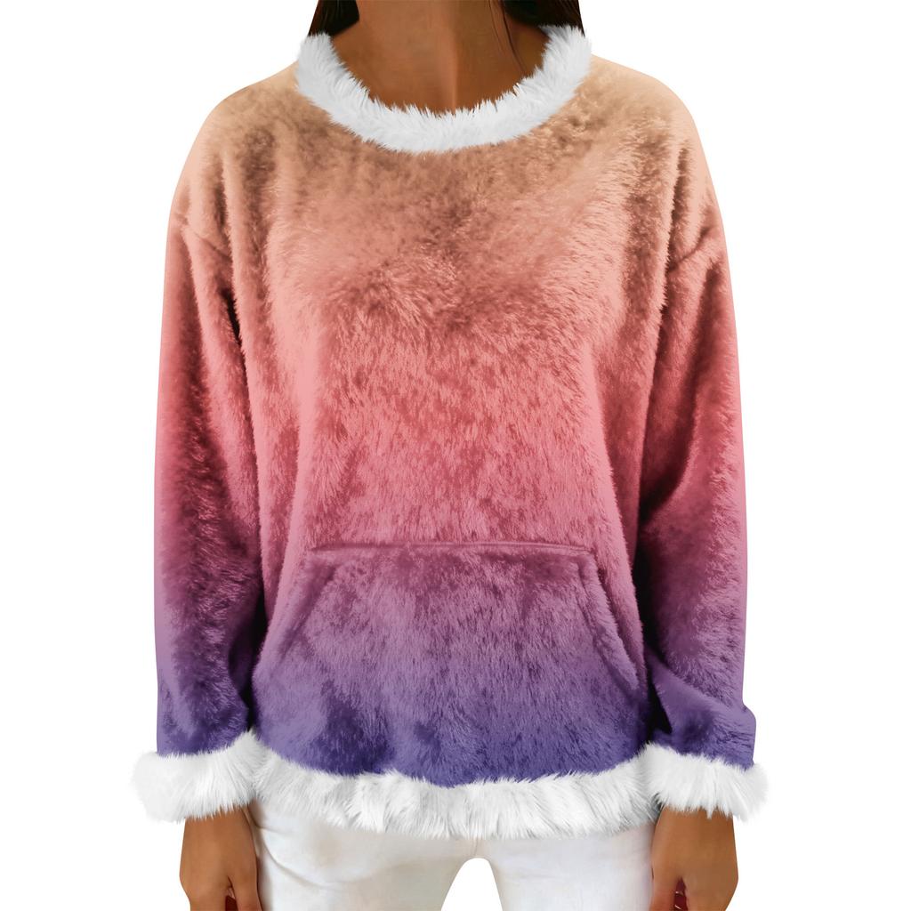 Women's Casual Fleece Sweatshirt  Long-Sleeve Round  Neck Casual Comfortable Loose-Fit Lightweight Women's Flannel Sweatshirt
