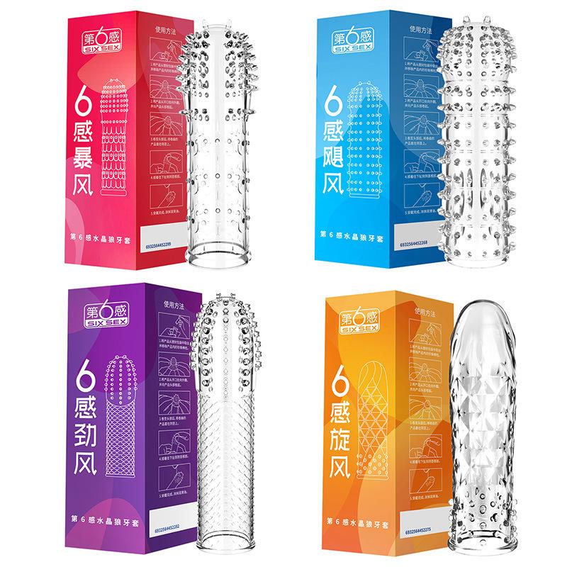 Adult Reusable Penis Covers Extender Sex Toy Delay Crystal Wolf Teeth Condoms For Men Dildos Crystal Penis Sleeve Couple Sex Toy