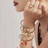Qiong Yao Geometric Open Cuff & Enamel Heart Bracelet Set - Vacation Style
