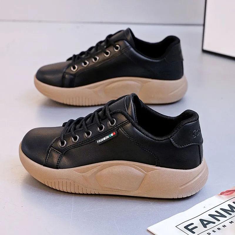 WTEMPO Lace Up Women Single Shoe Thick Sole Heighten Fashionable White Soft Sole Comfortable and Versatile Sports Casual Shoes Dropshipping Wholesale
