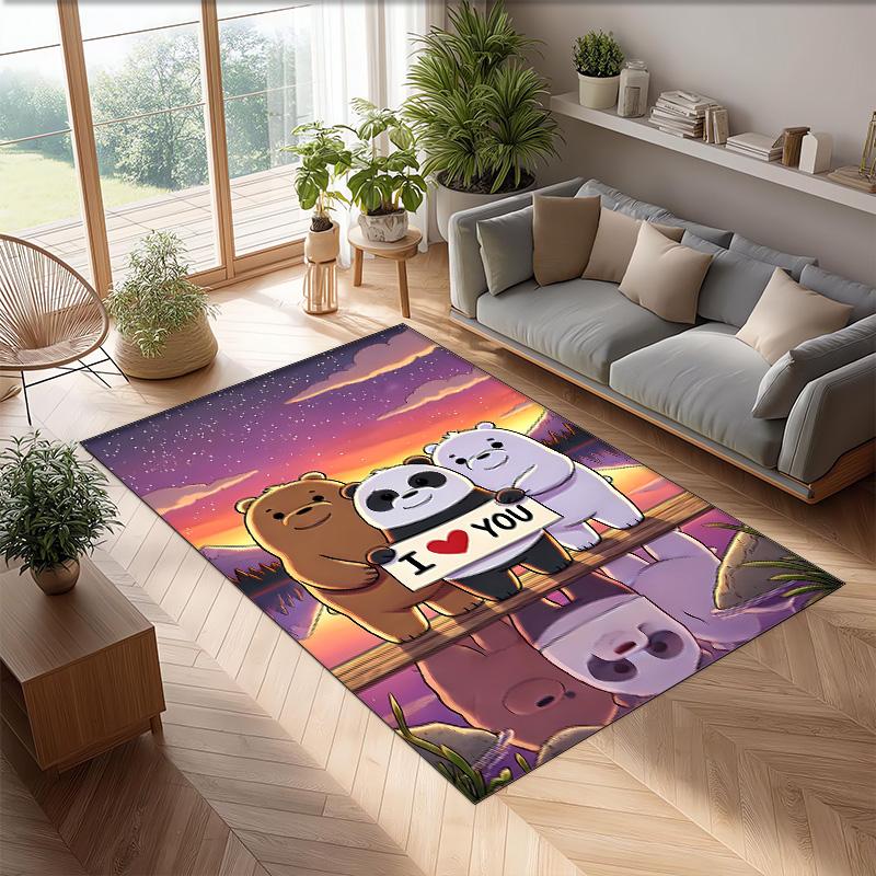 Three little bears Printed Crystal Velvet Area Rug, Soft Anti-Slip Water Absorbent Floor Mat for Living Room Bedroom
