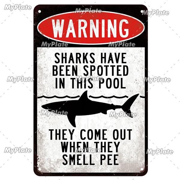[MaPalte] Vintage Warnung Haie Metallschild Blechschild Dekoration Plakette Heim Wanddeko Barschild Heimdeko Poster Dropshipping