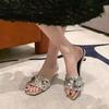 2025 New French Sequined Slippers Women's Summer Fashion Mid-heel Non-slip One-word Drag Versatile Square Head Slippers