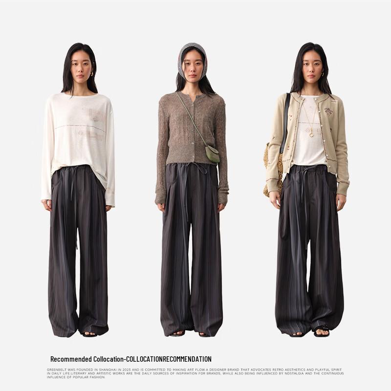 GREEN BELT Women's Loose Striped Wide-Leg Casual Pants