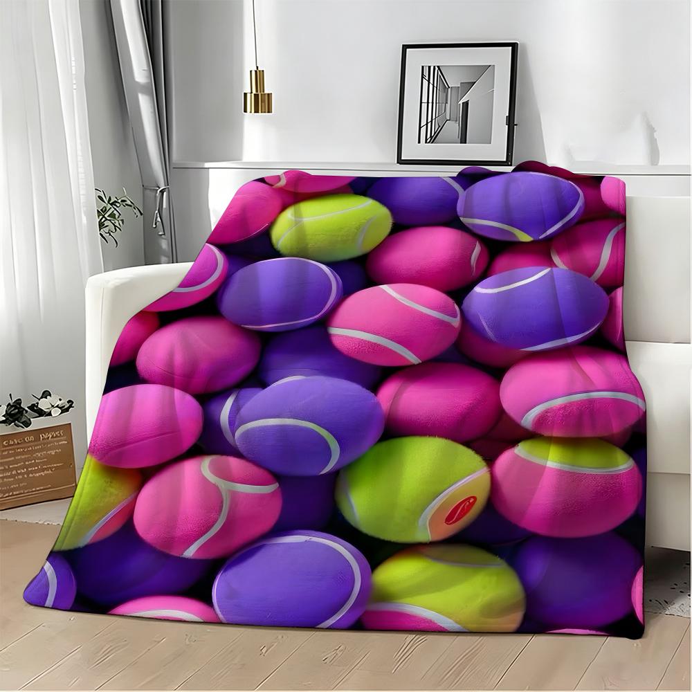 Macaron Pastel Tennis balls Throw Lightweight 240g Flannel Blanket Soft Skin-friendly for Summer Cooling