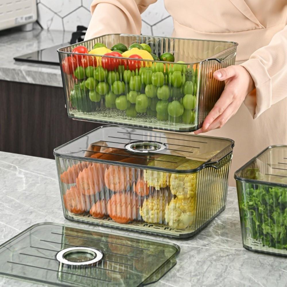 Food-Grade Refrigerator Storage Box Transparent Stackable Food Storage Containers Timing Fresh Plastic Kitchen Organizer Camping