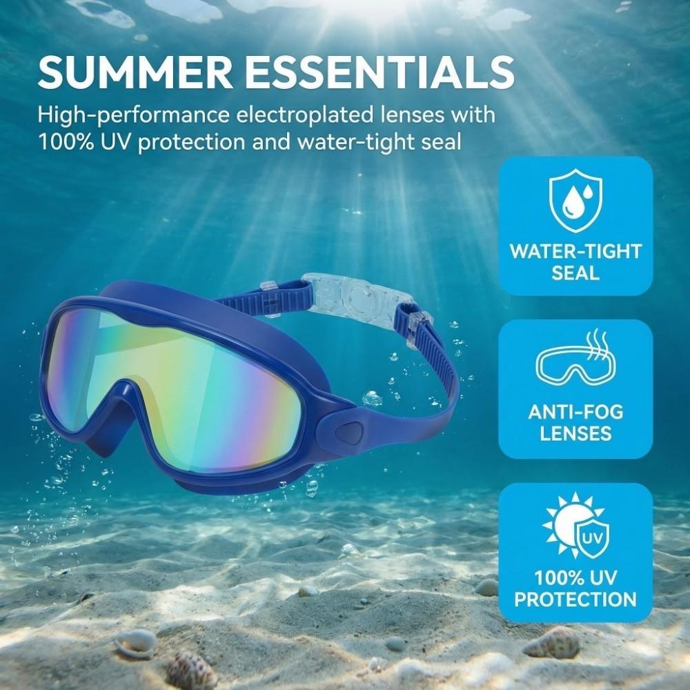2 Pack Attached Earplugs Kids Swim Goggles Adjustable Comfortable Anti Fog Goggles Anti-UV with Nose Clip Waterproof Goggles