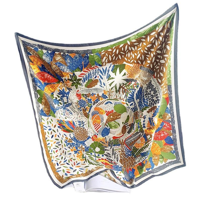 Summer new ink painter hand curling 91 square scarves in stock simulated silk twill temperament shawl manufacturer