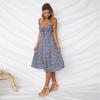 Summer Vintage Women's Beach Party Dress Sexy Sleeveless Spaghetti Strap V-Neck Bow