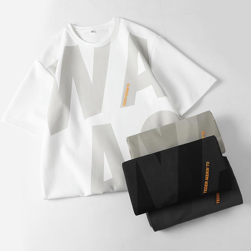 Men's Letter Personalized Printed Short Sleeved T-shirt for Men's Summer New Loose and Quick Drying Half Sleeved T-shirt