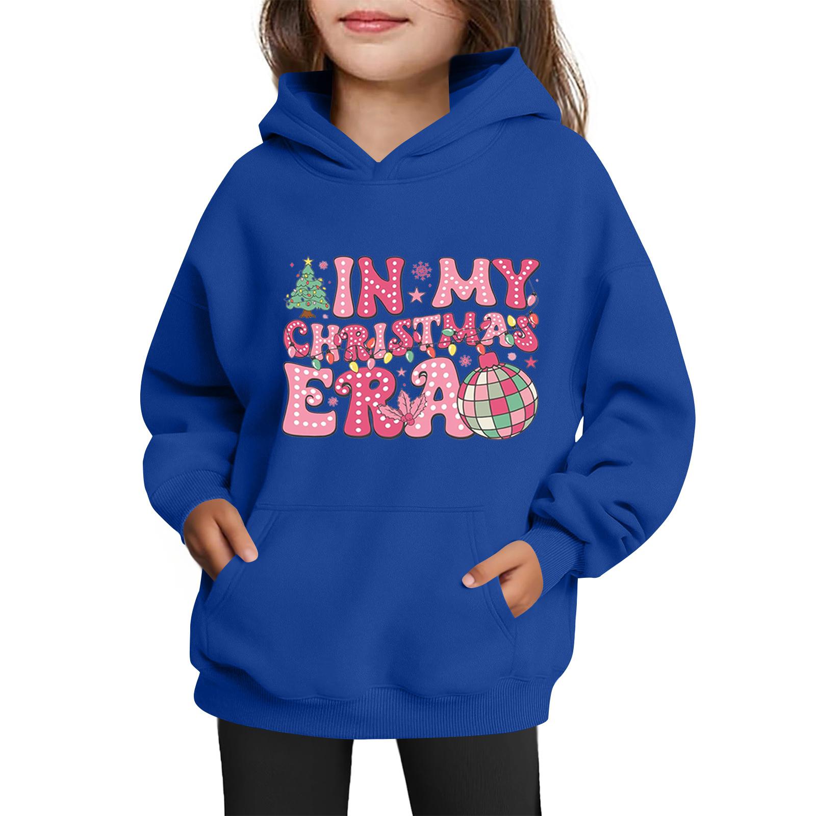 

Толстовки для девочек-подростков Худи с длинным рукавом на шнурке Пуловер Милое принтованное Худи оверсайз Рождество 120 синий